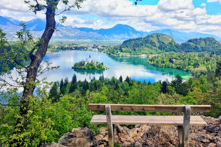 Vistas del lago Bled desde el mirador, Eslovenia