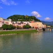 Vistas desde la orilla sur del río, Salzburgo, Austria