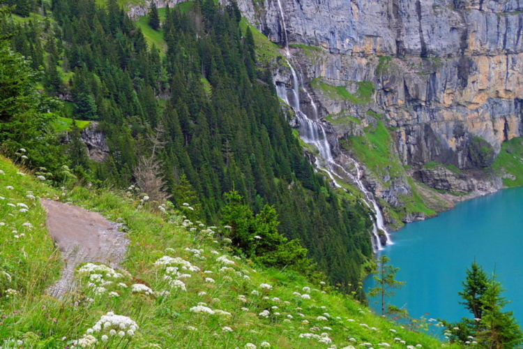 Camino inferior Oeschinensee, Alpes, Suiza, Berna