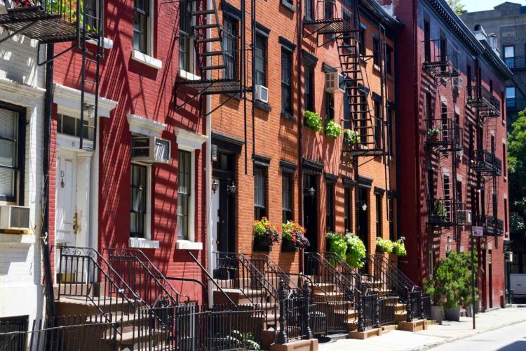 Calle típica de Greenwich Village, Nueva York, USA, Estados Unidos