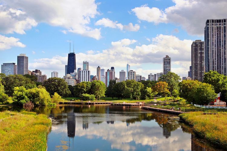 Vistas del downtown desde Lincoln park, USA, Estados Unidos, Chicago