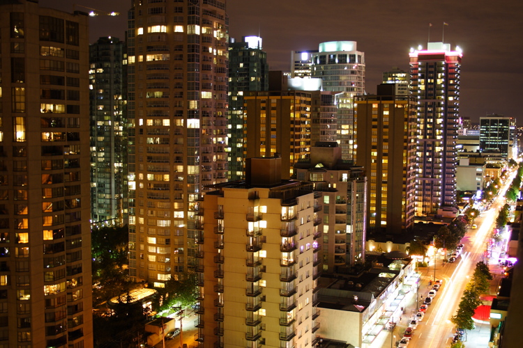 Vista nocturna del downtown, Vancouver, Canada, British Columbia