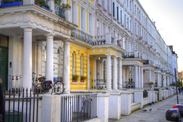 Notting Hill, Londres, London, UK, hilera de casas típicas