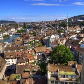 Vistas desde la torre de la Grossmünster, Suiza, Zürich